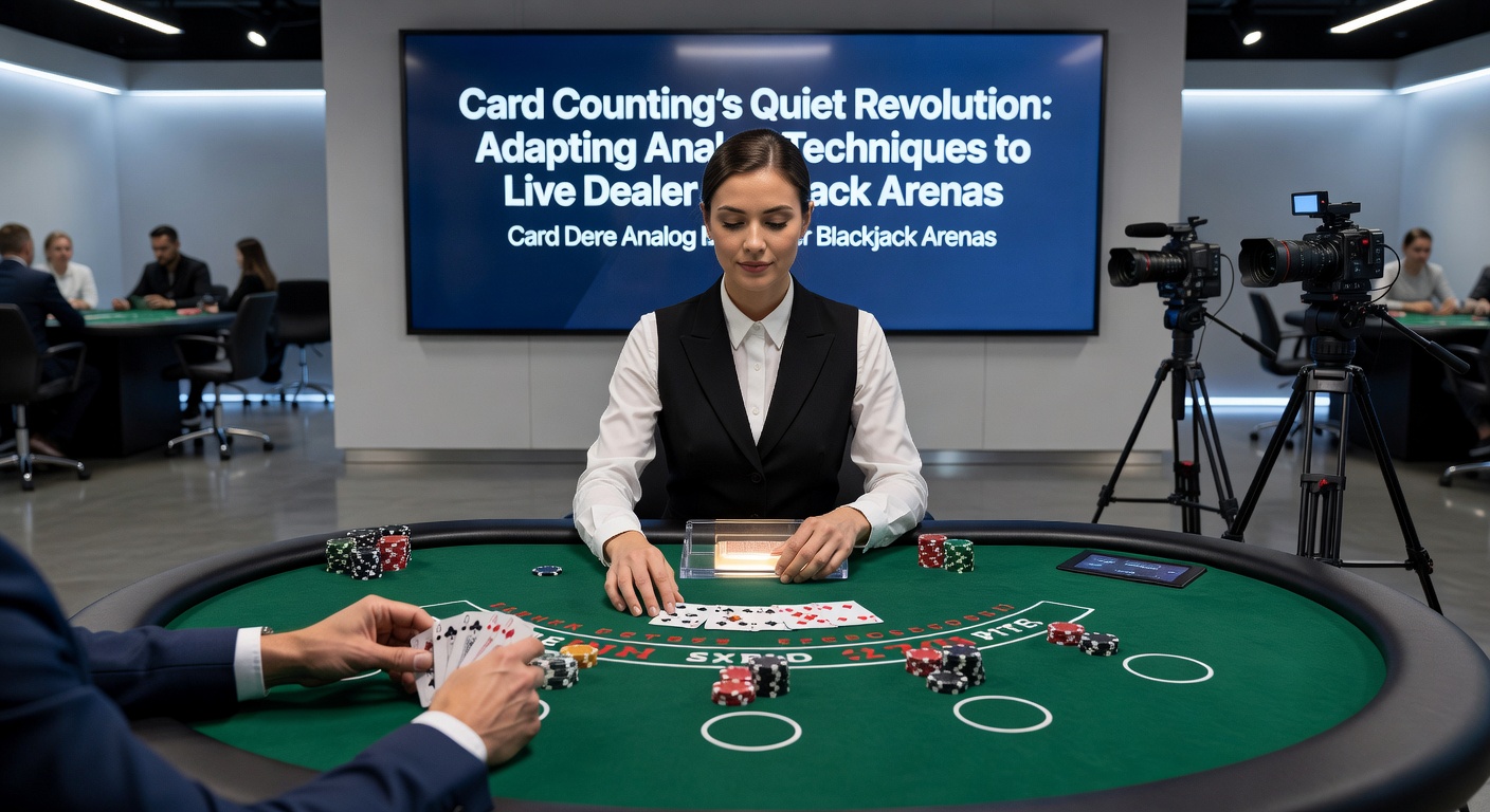 Close-up of a live dealer shuffling a blackjack shoe under bright studio lights, with multiple camera angles capturing every card movement for online players