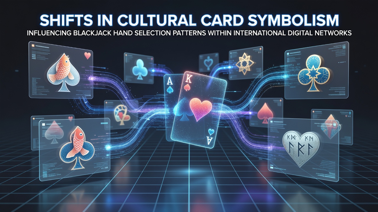 Global players accessing digital blackjack tables through international networks, with cultural card symbols overlaid on gameplay interfaces